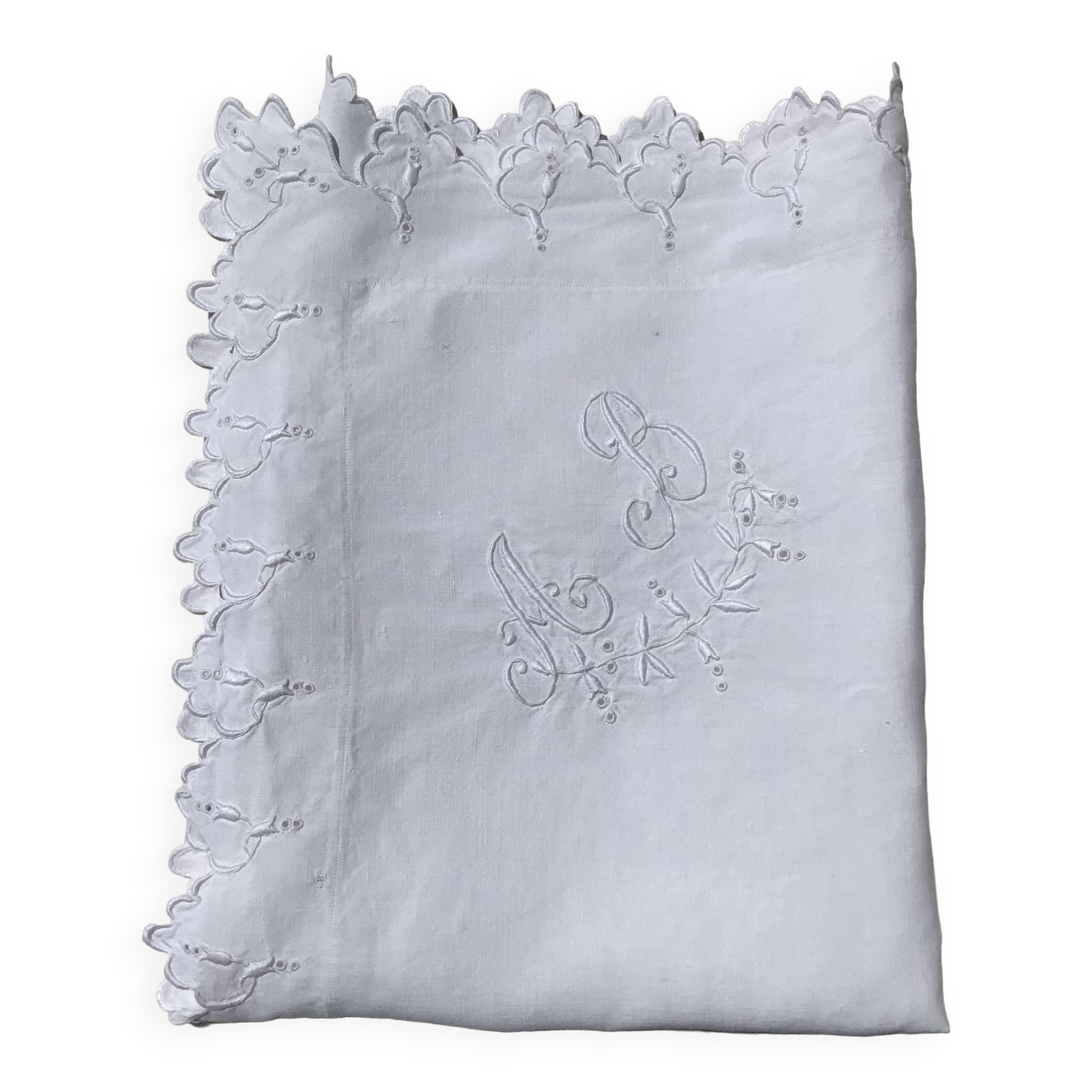 Pillowcase AB scalloped edge English embroidery tulips