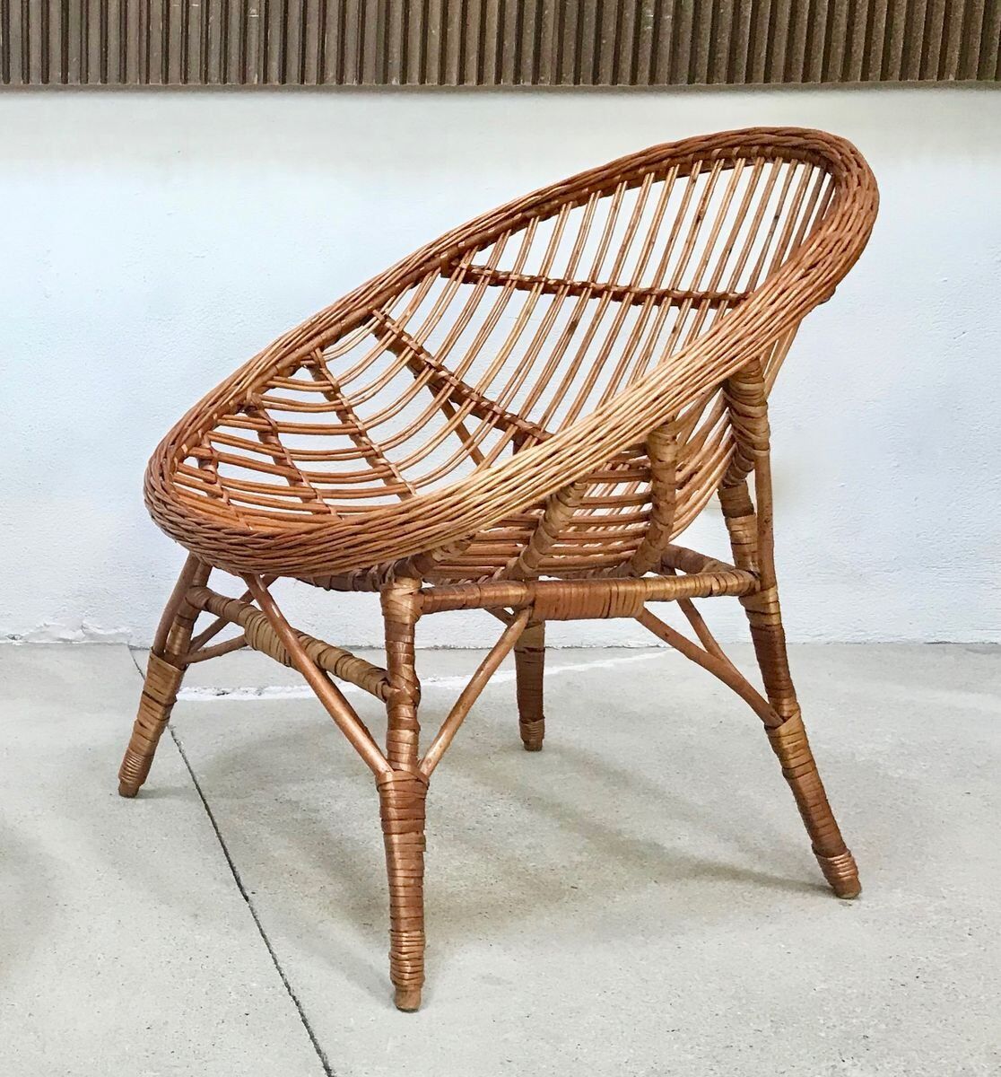 Easy Chair Hand-Woven in Wicker Rattan, Italy 1950s