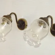 Pair of French Vintage Bronze Effect Metal Wall LIghts Floral Glass Shades