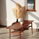 Vintage Scandinavian coffee table in teak and rattan – Danish design from the 1960s.