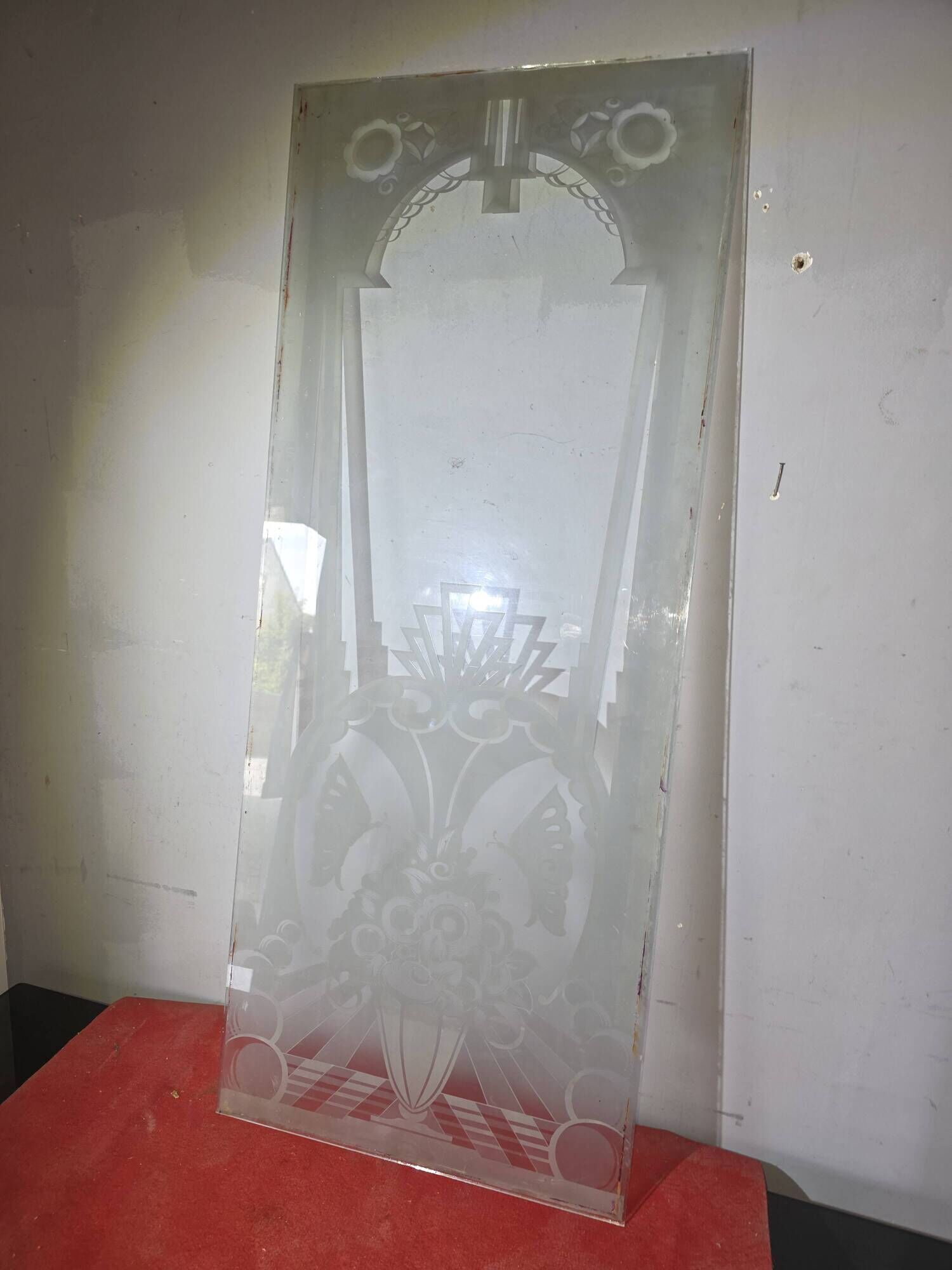 Art Deco engraved glass door panel