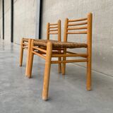 Pair of Pine and Rush Mid-Century Dutch Chairs