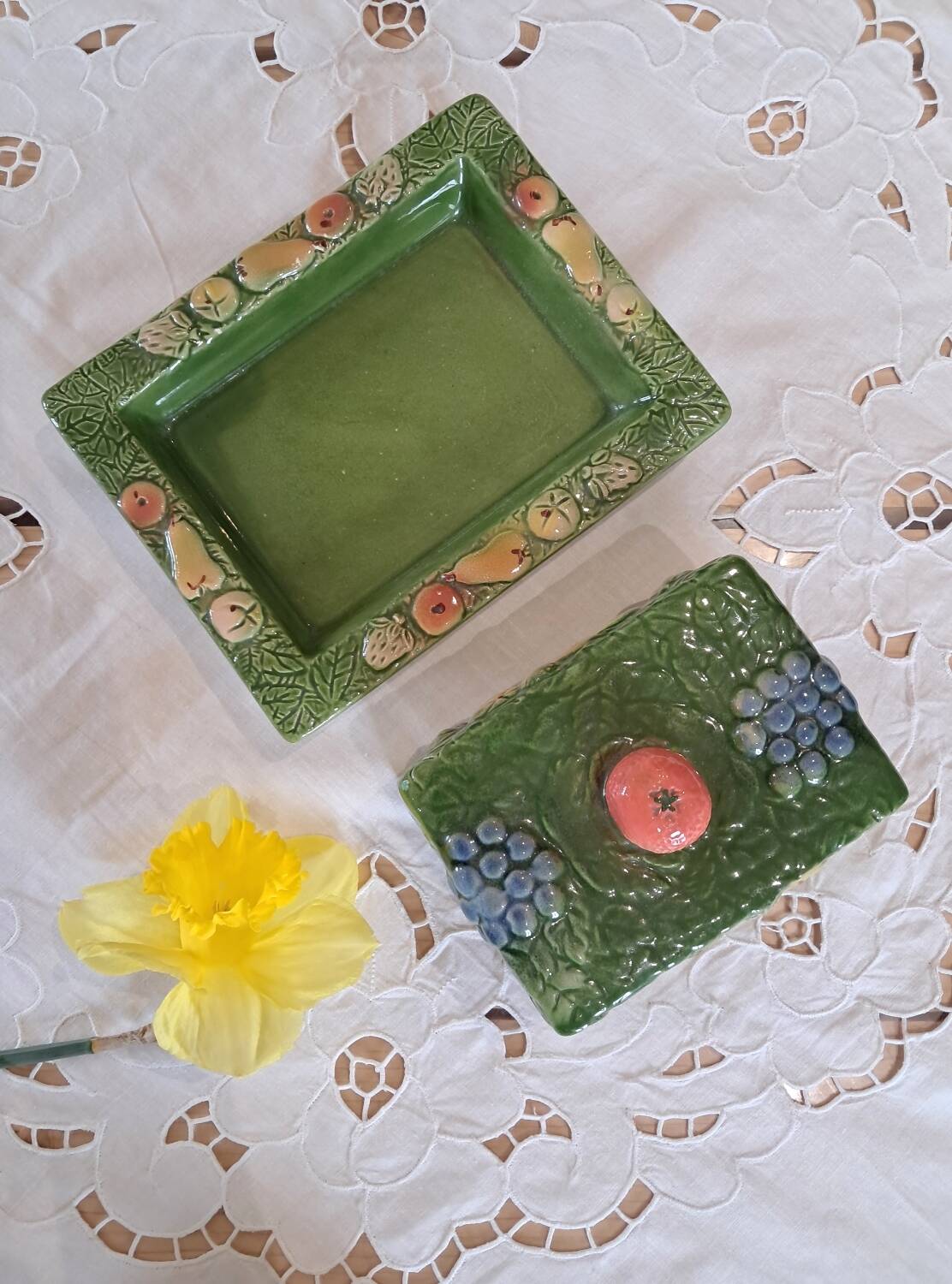 Antique butter dish in slip