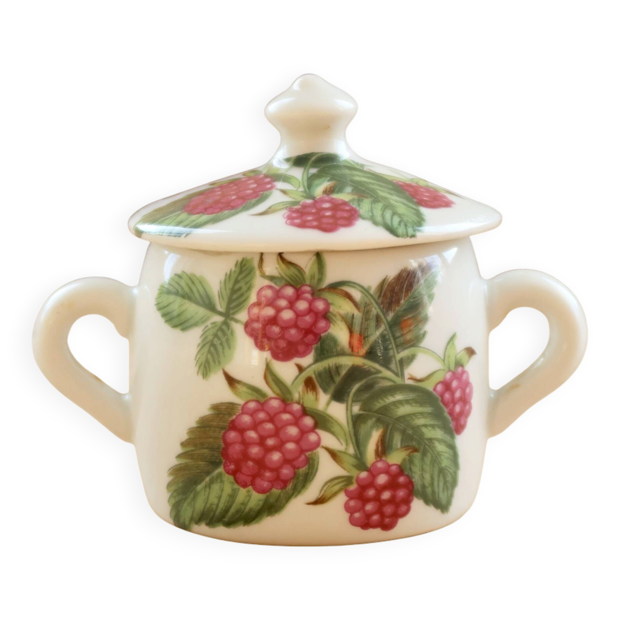 Vintage porcelain sugar bowl from Paris – Red fruit decoration