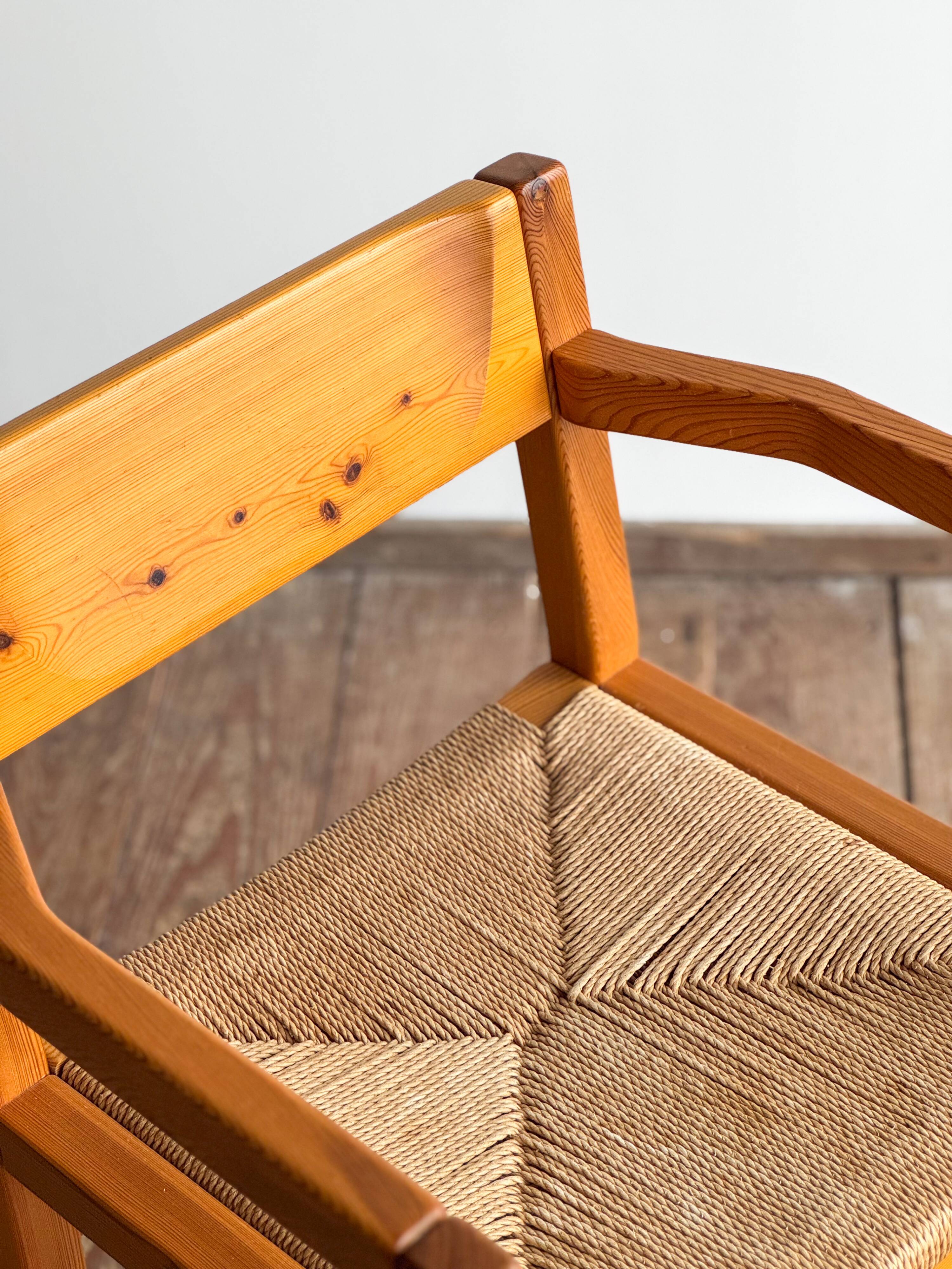 Brutalist chair by Tage Poulsen, pine, woven paper cord seat.