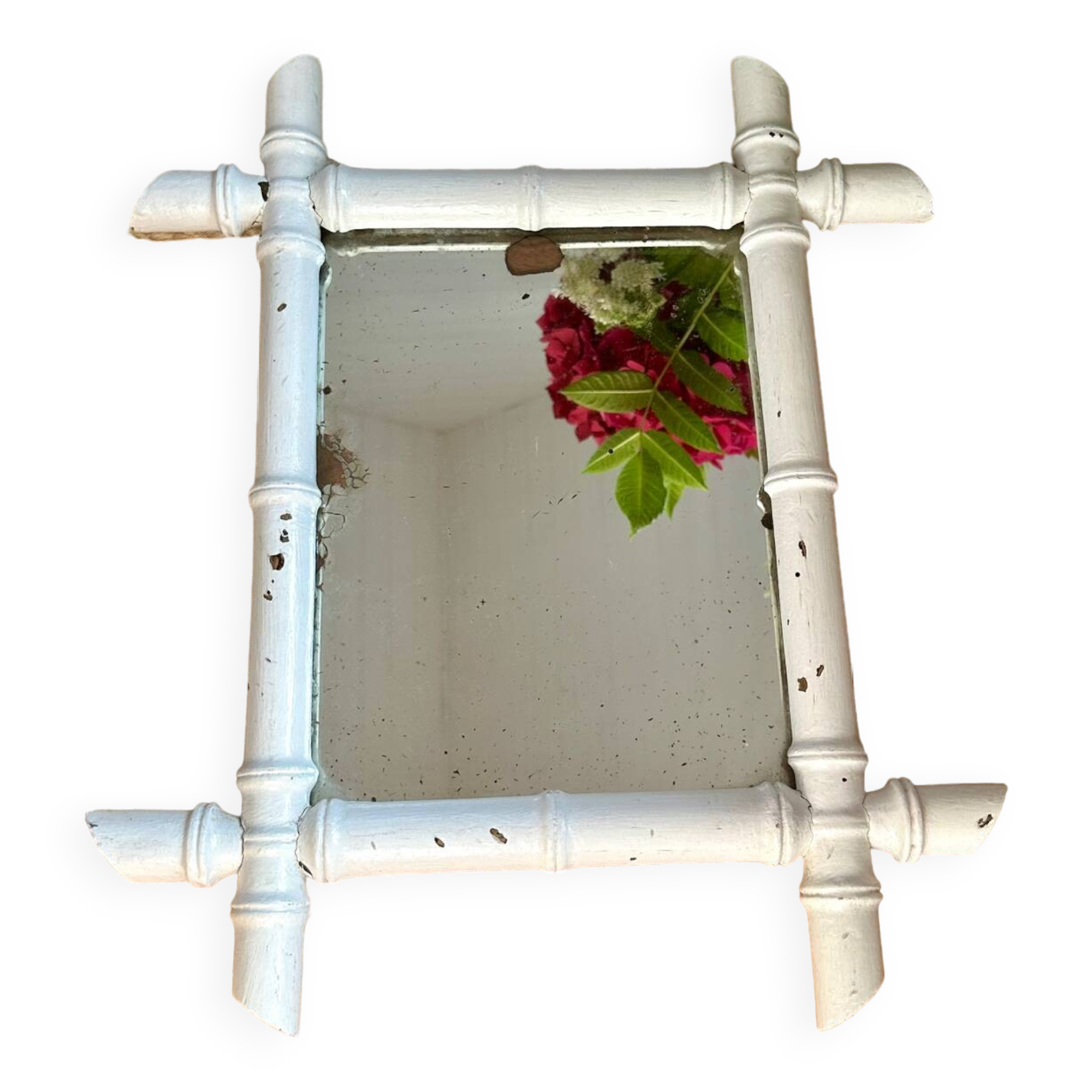 Ancien miroir en bois forme bambou