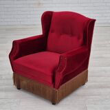 Fauteuil danois, originale, meuble en velours, pieds en bois de chêne