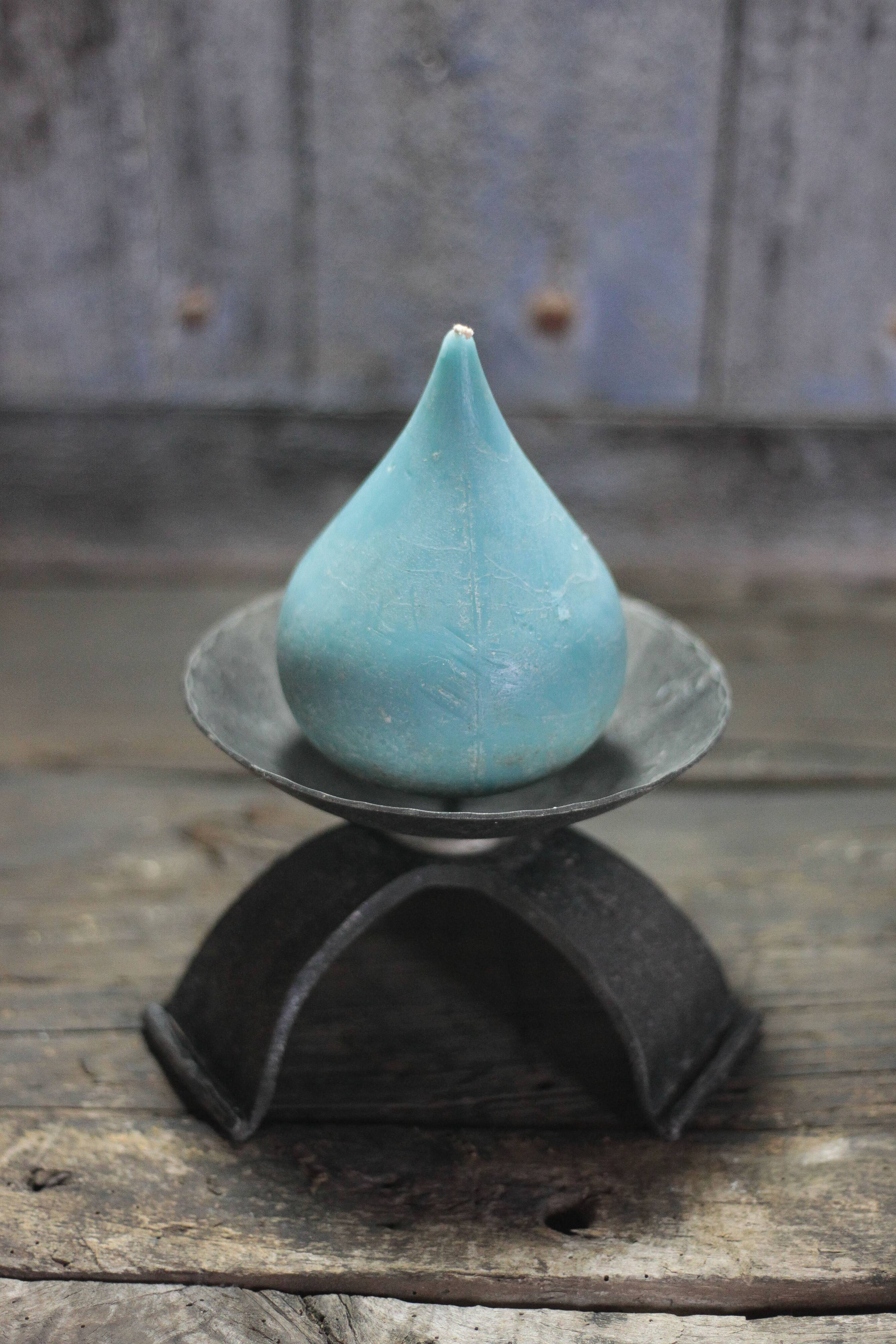 Large hammered wrought iron candlestick tripod, modernist candle holder.