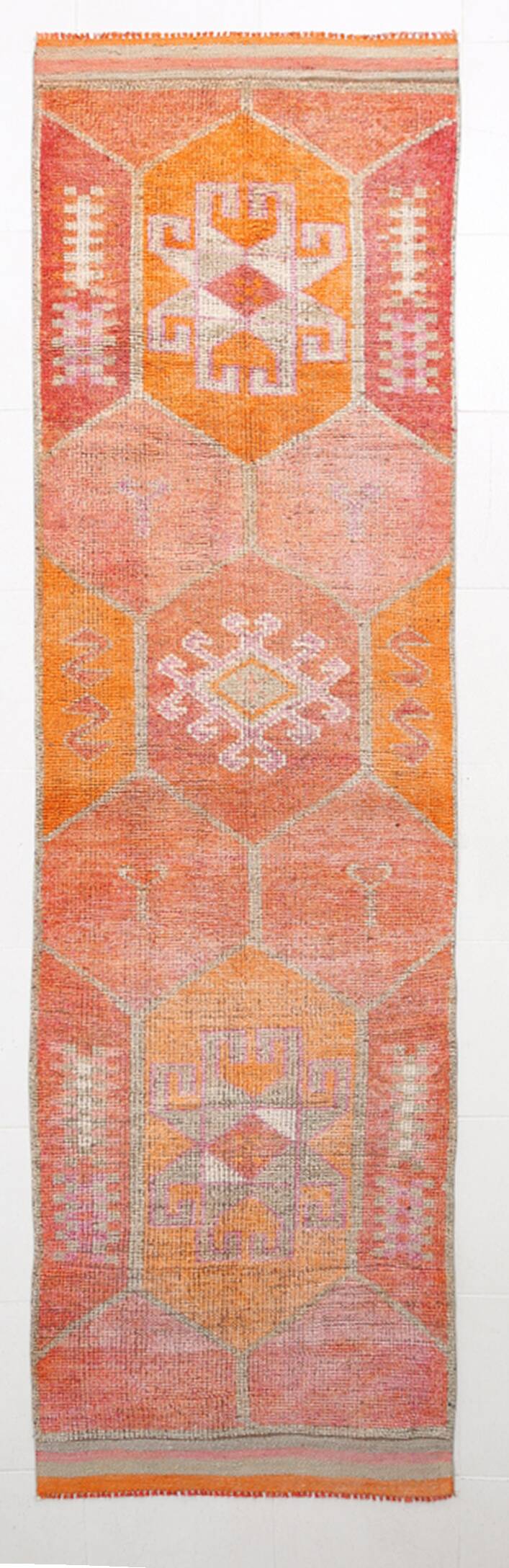 Multicolor Narrow Rug, 93x325Cm Turkish Orientel Runner, 3x11 Handwoven Rug