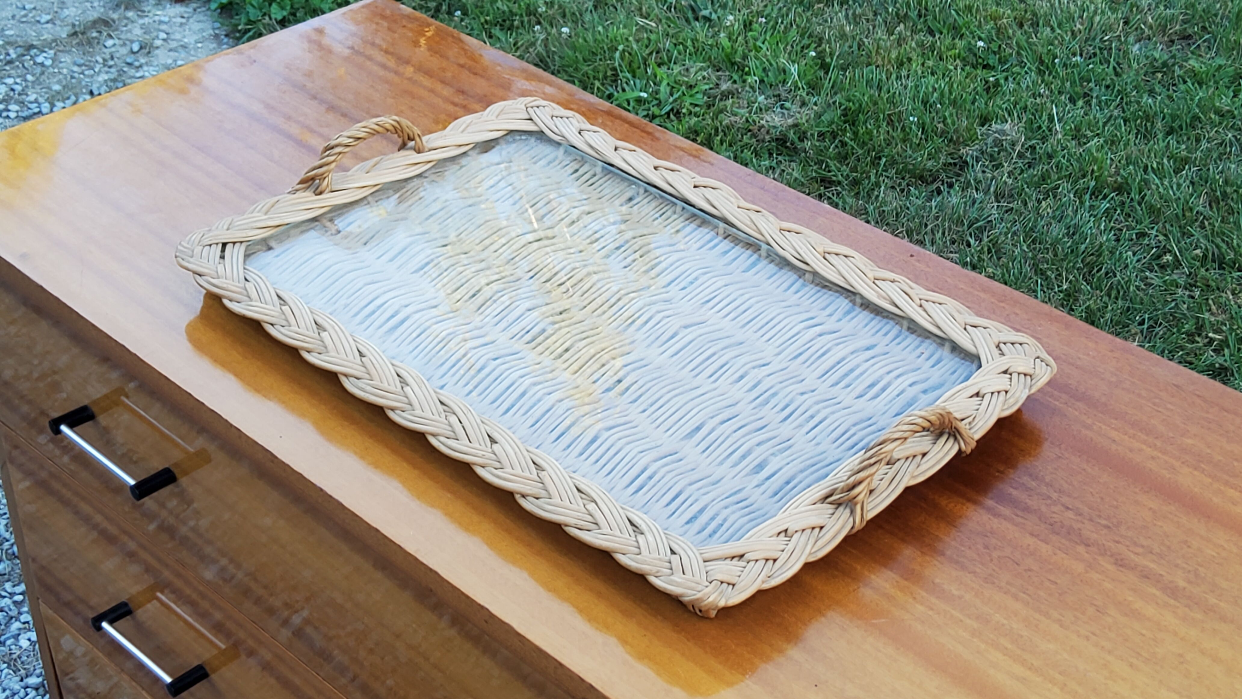 Glass and rattan top from the 70s