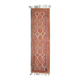 1970s Vintage Turkish Hand-Knotted Wool Cotton Orange Runner Rug 104x365
