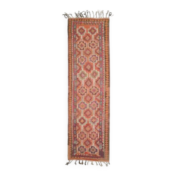 Tapis coureur vintage turc en laine et coton noué à la main des années 1970, 104x365.