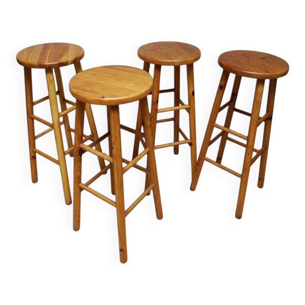 Ensemble de 4 tabourets de bar en pin, années 50 — Beyit