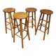 Set of 4 midcentury vintage high pine bar stools