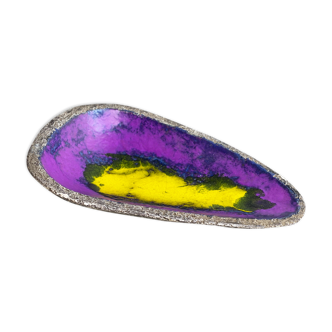 Bol en céramique triangulaire de lave grasse vintage - jaune violet W. céramique allemande