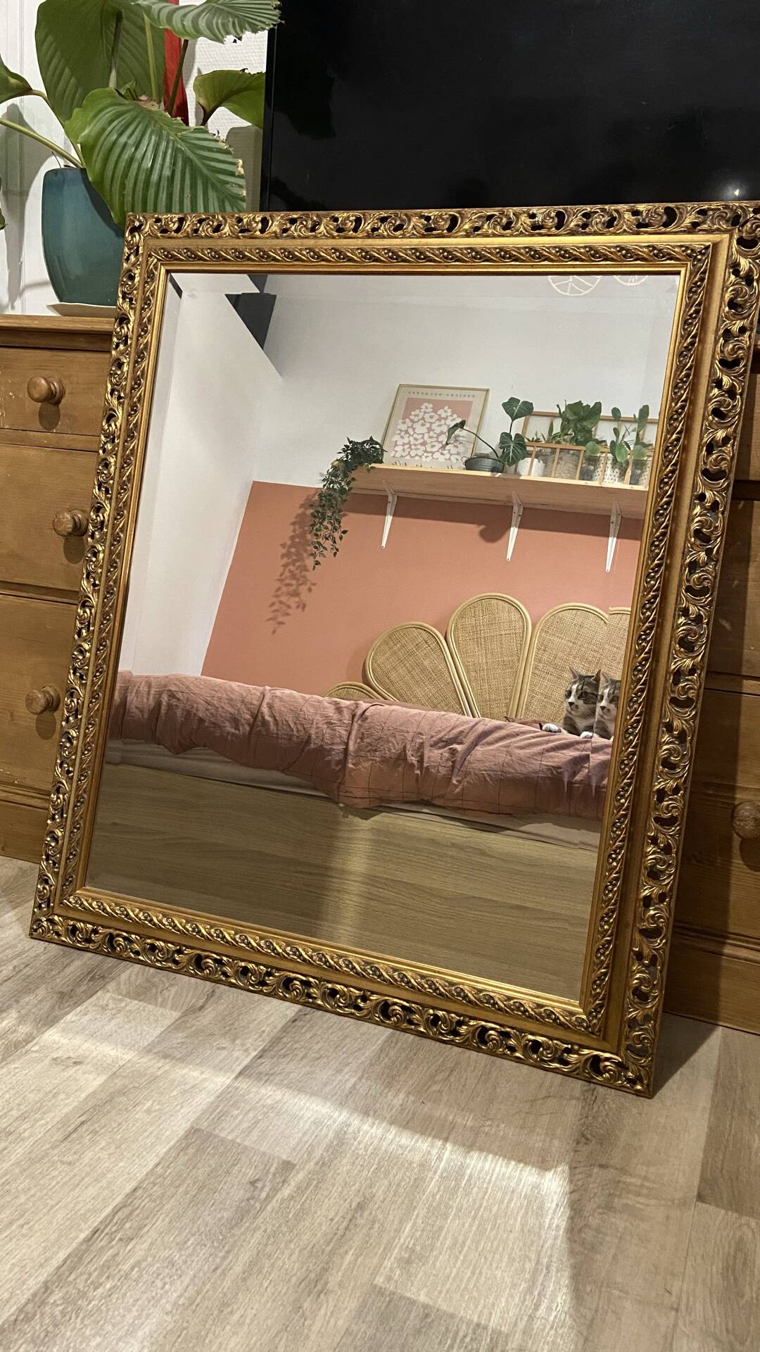 Exceptional antique large mirror in Louis XV style – Openwork gilded frame