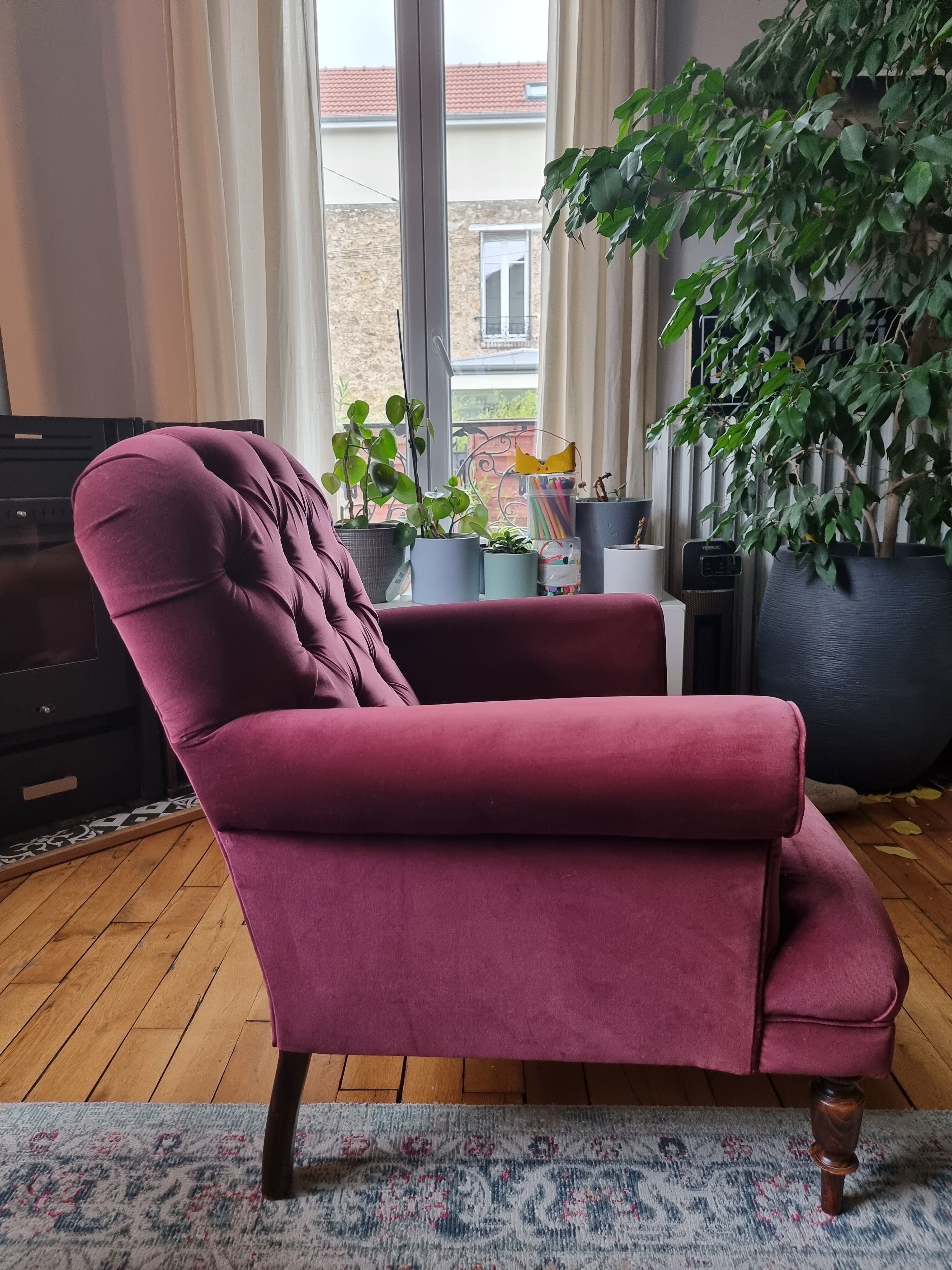 Upholstered velvet armchair