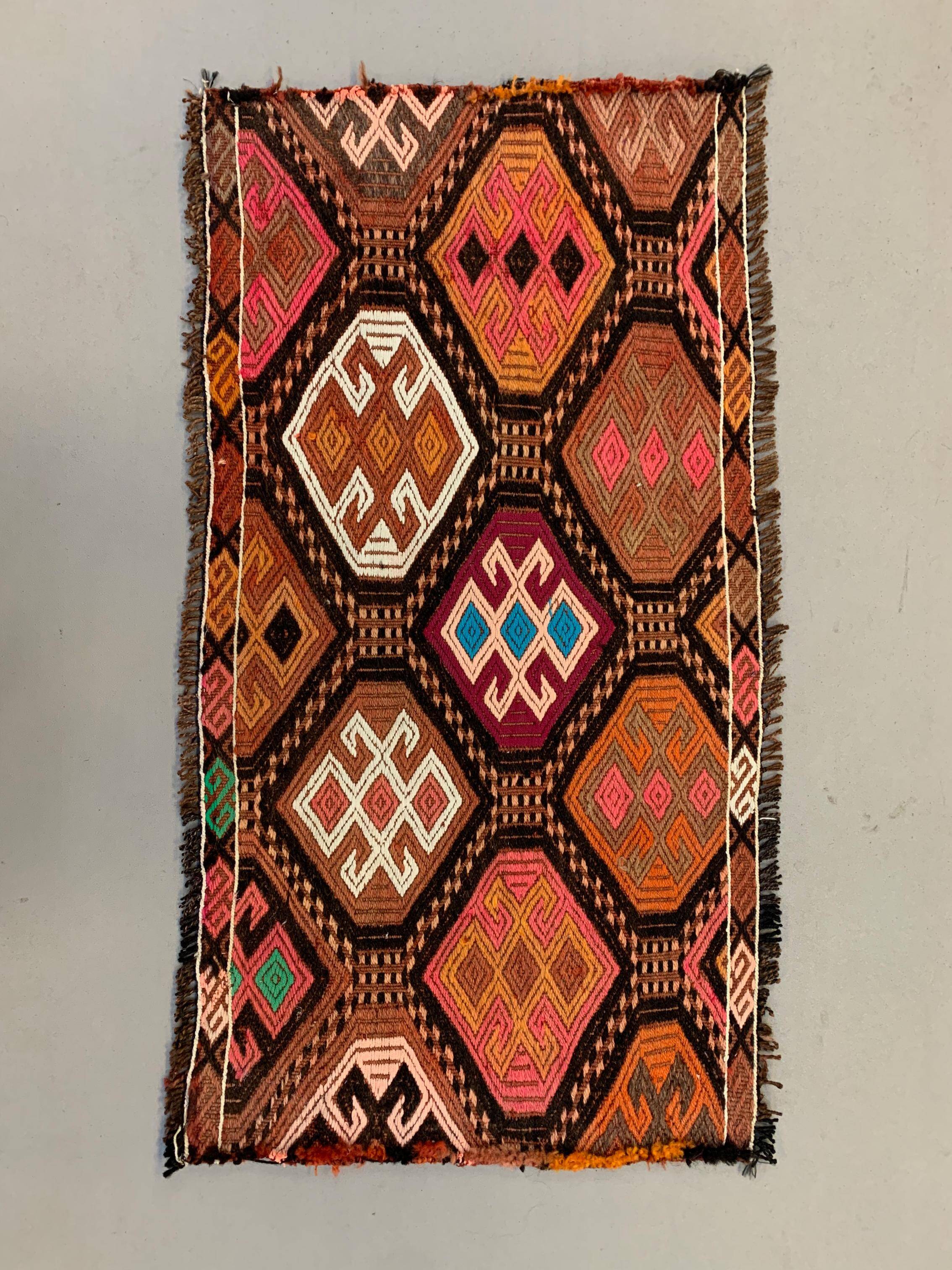 Vintage Turkish Mini Kilim 108x58 cm Wool Small Kelim Runner, shabby Chic