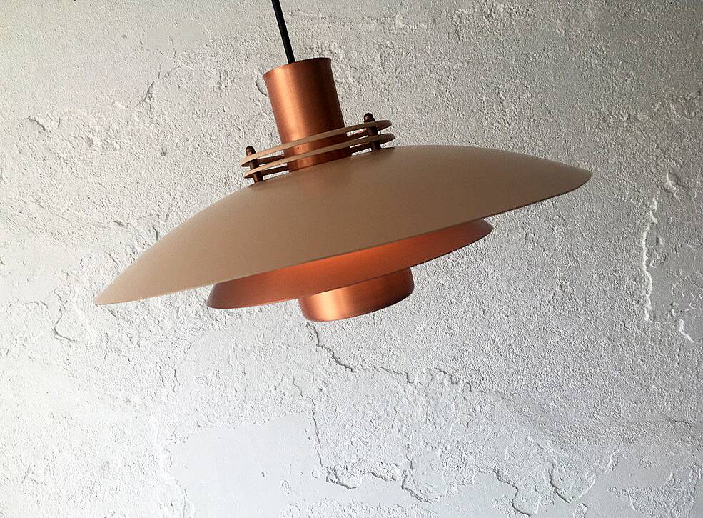 Pendant light in copper and beige layers, Denmark, 1960s.