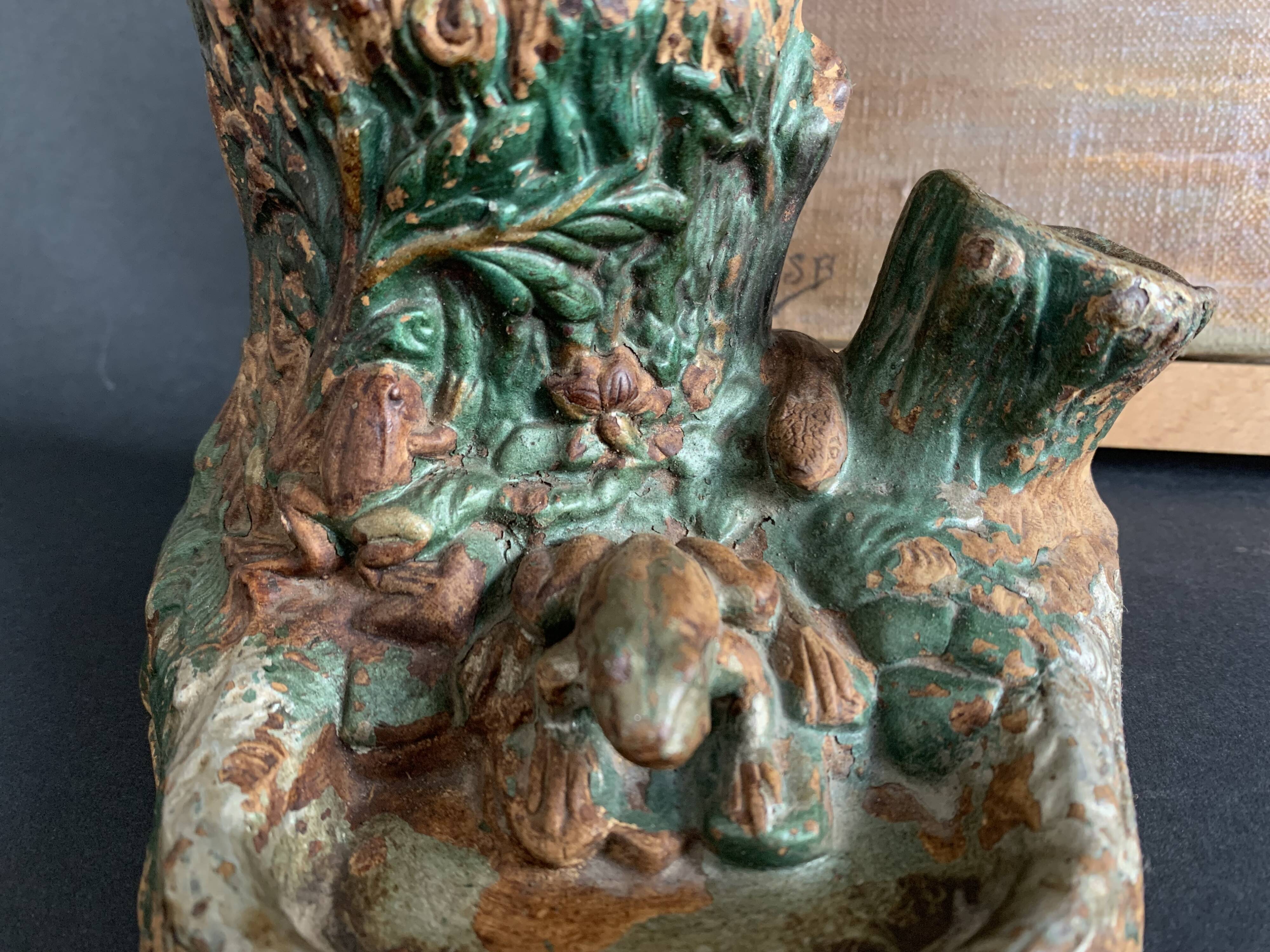 Pyrogenic, naturalistic tobacco jar in glazed terracotta from the 1900s