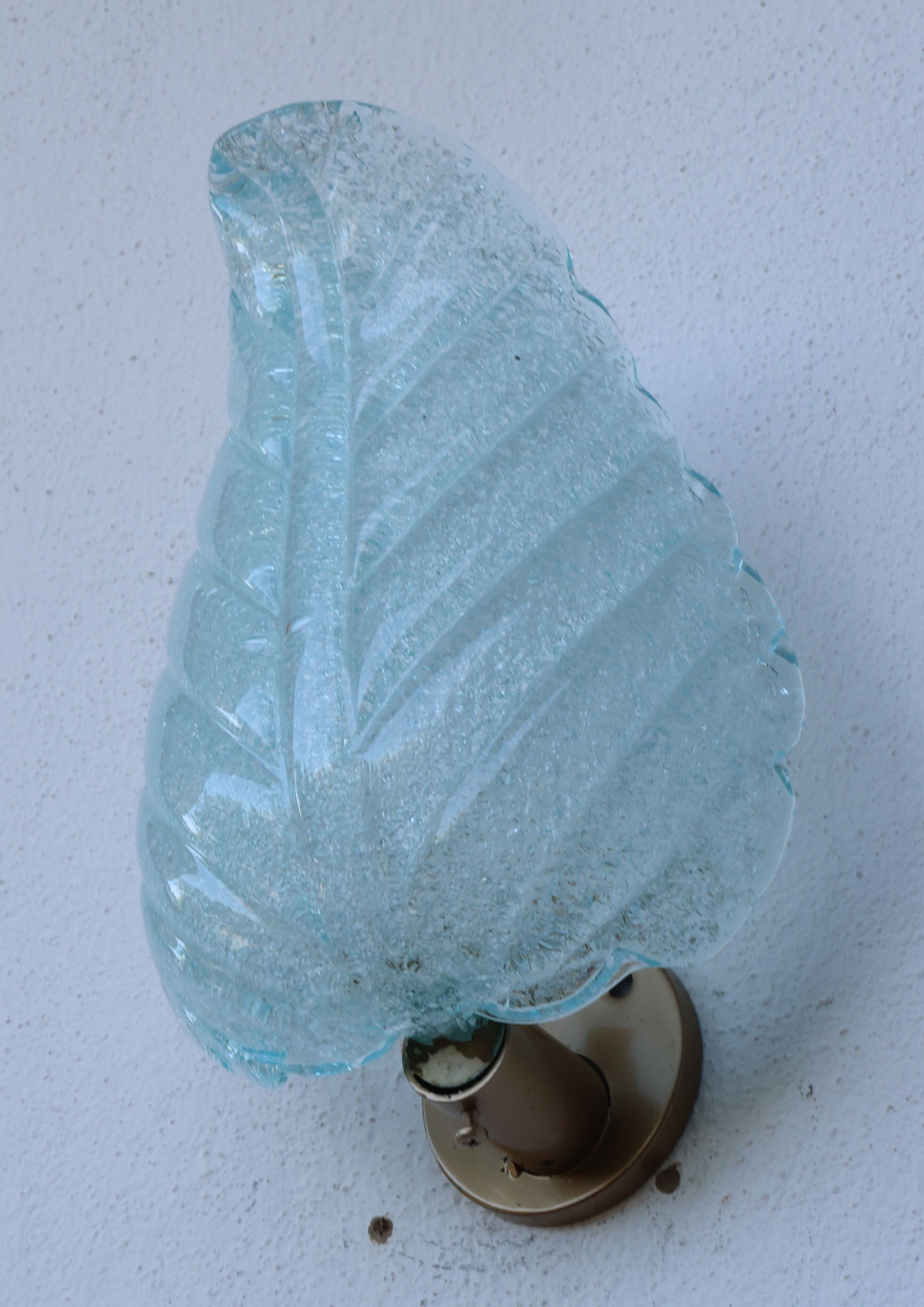 Set of 2 Wall Light Blu colour Murano Glass Leave by Barovier e Toso, 1950s