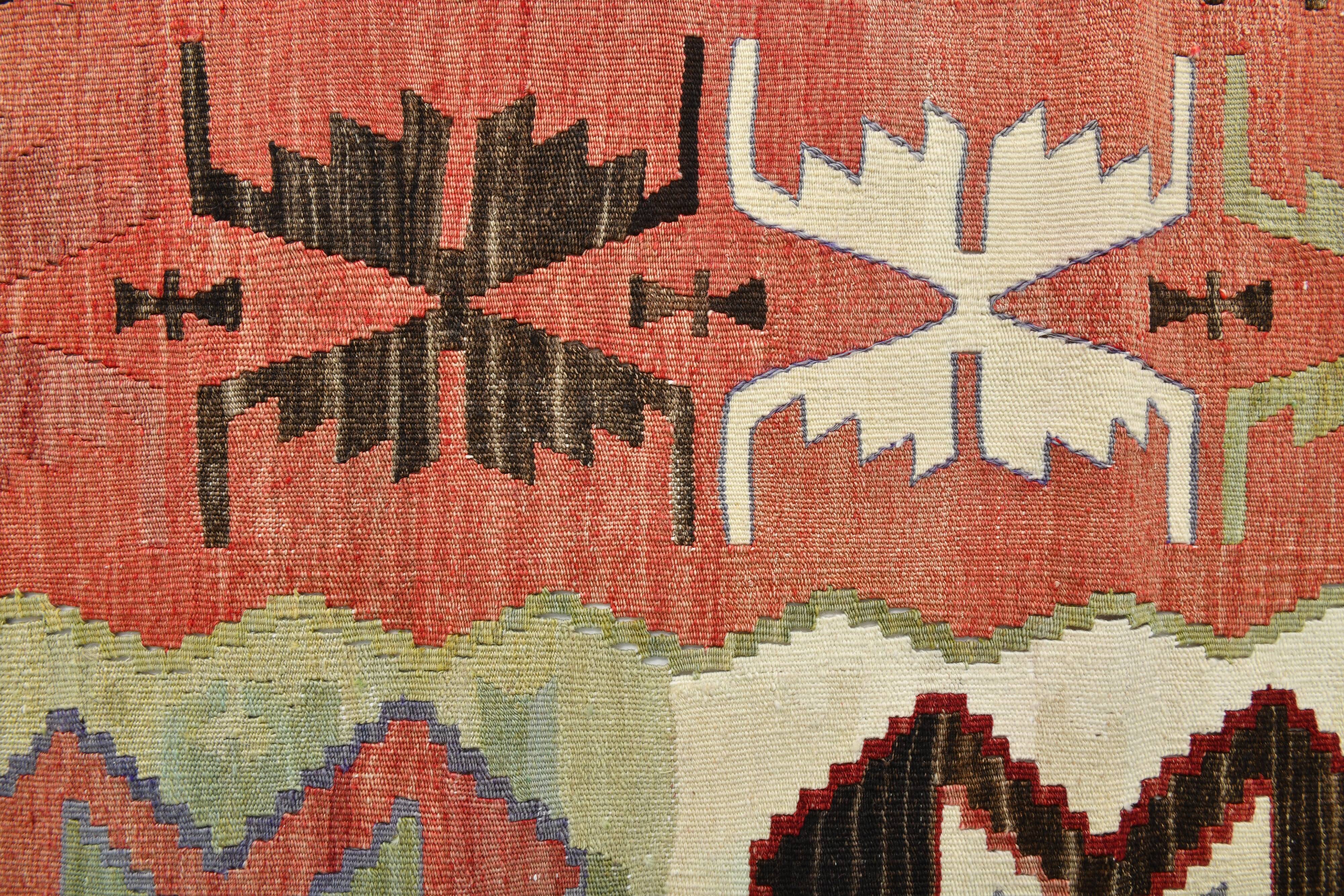 4x6 Red & Green Geometric Persian Kilim Rug, 132x194Cm