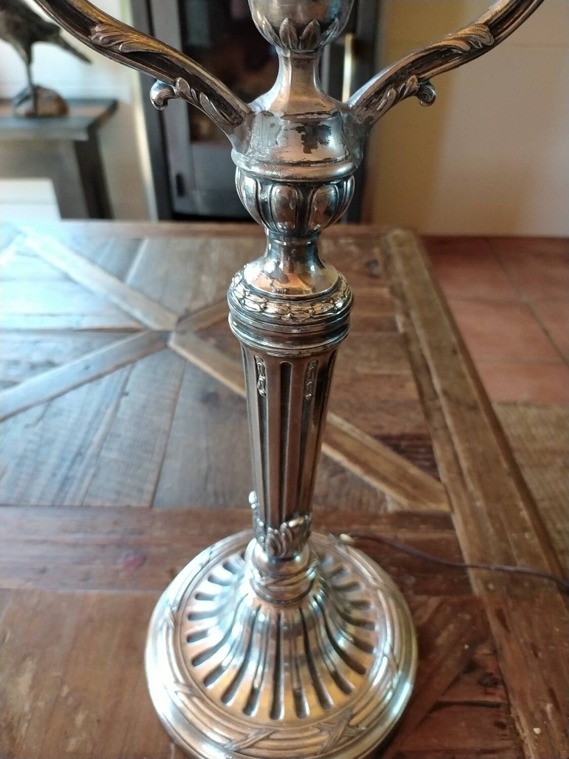 Pied de lampe Victorien en bronze argenté