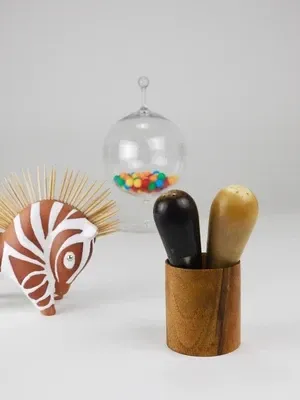 Carl Aubock II "The Bombs" salt and pepper shakers, walnut & horn, 1950s