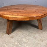 Brutalist oak coffee table thee legs