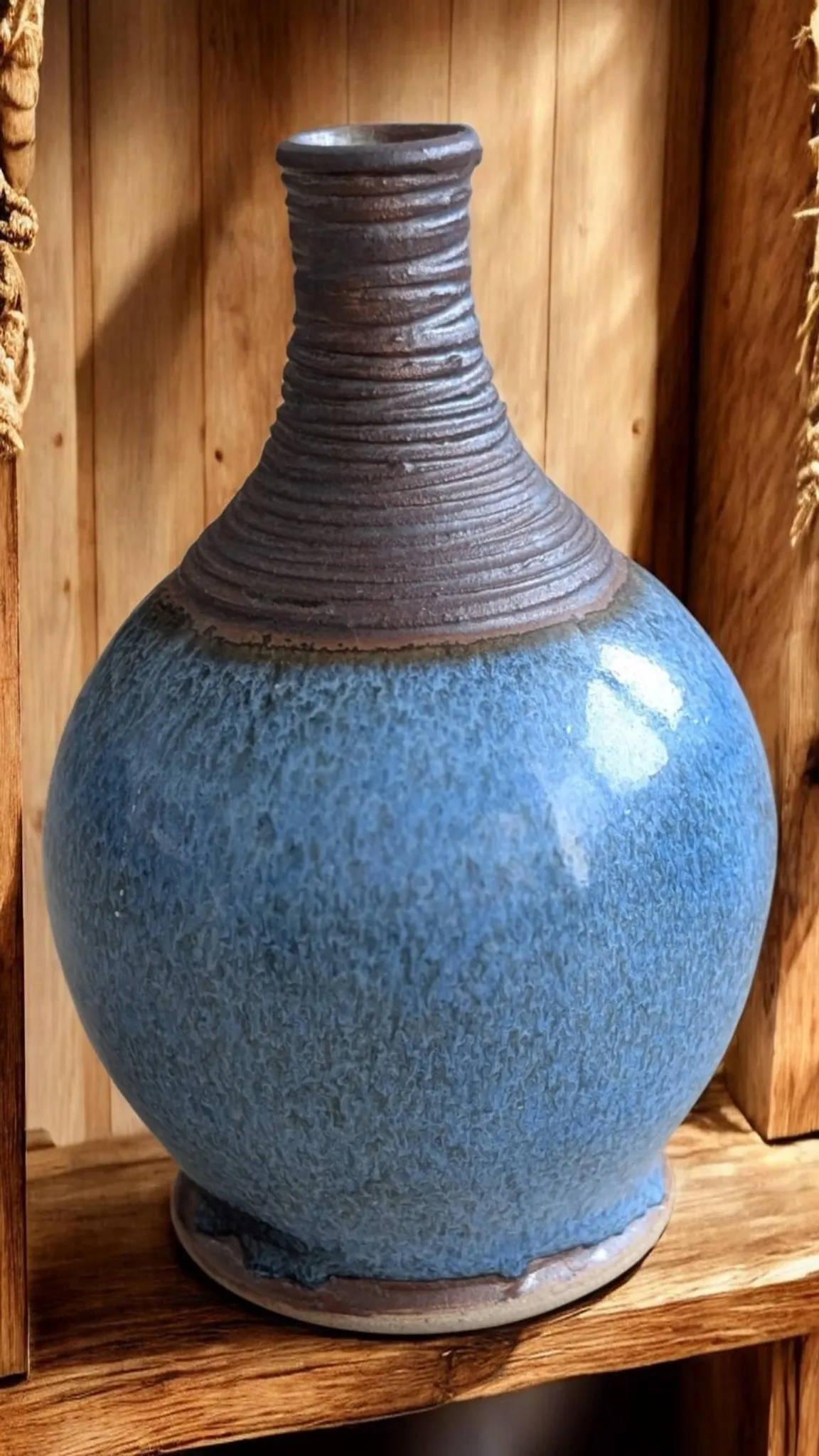 Superb Contemporary Blue Stoneware Round Vase – Signed Pierre Bernier