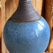 Superb Contemporary Blue Stoneware Round Vase – Signed Pierre Bernier