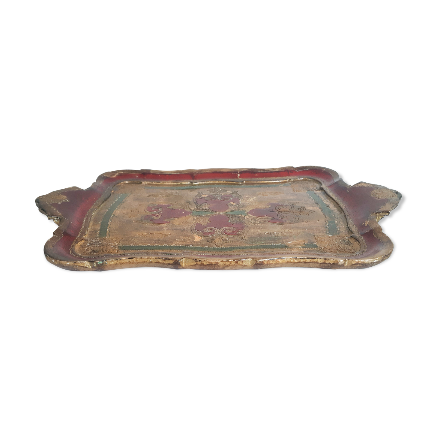 Venetian wooden top, red and gold, vintage, 50s