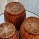 Trio of rattan and vintage bamboo pot covers 70s