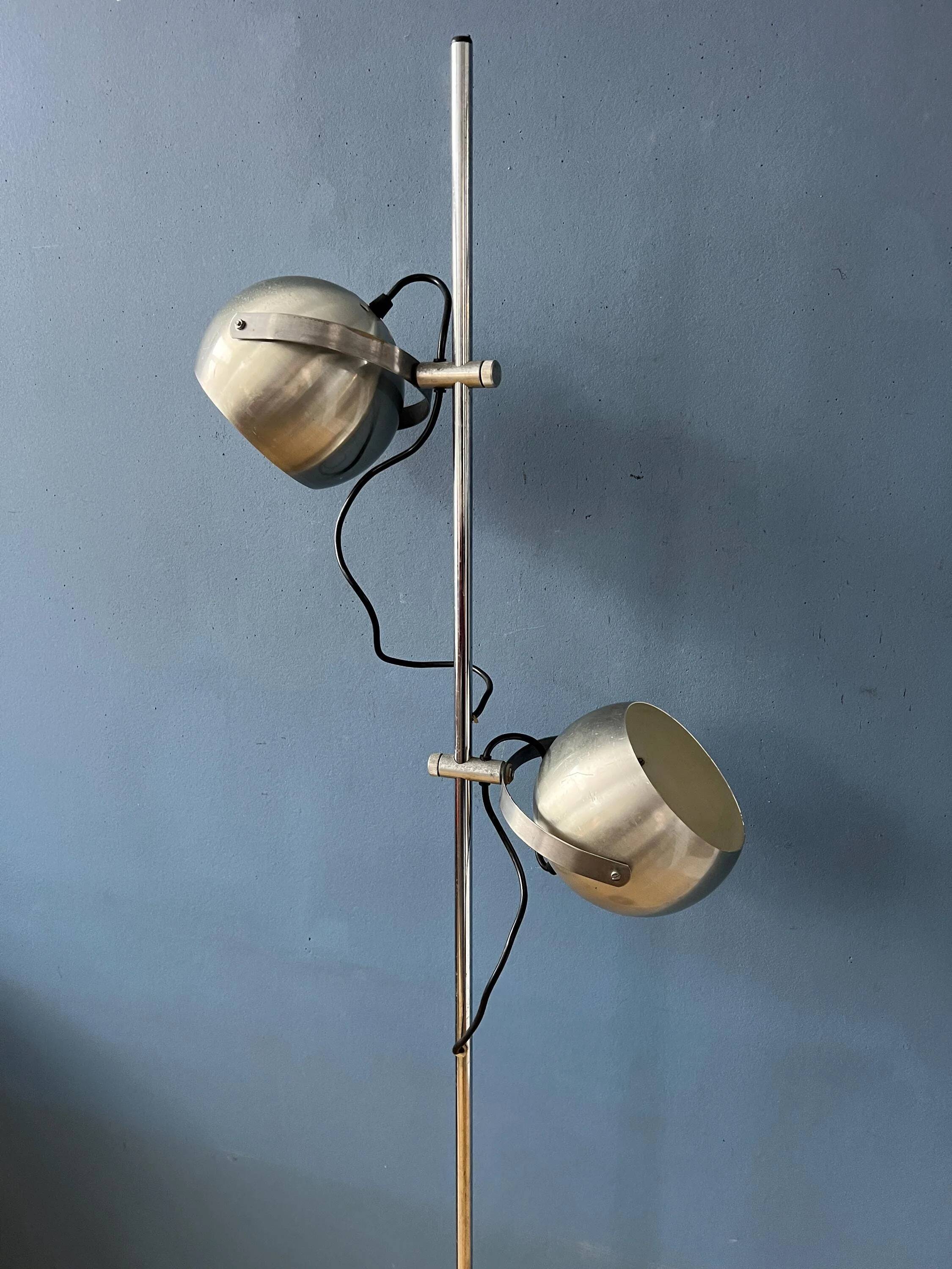 Mid-century vintage floor lamp Herda "Eyeball" in silver