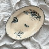 Oval ironstone dish flowers birds "Malaga" Petrus Regout