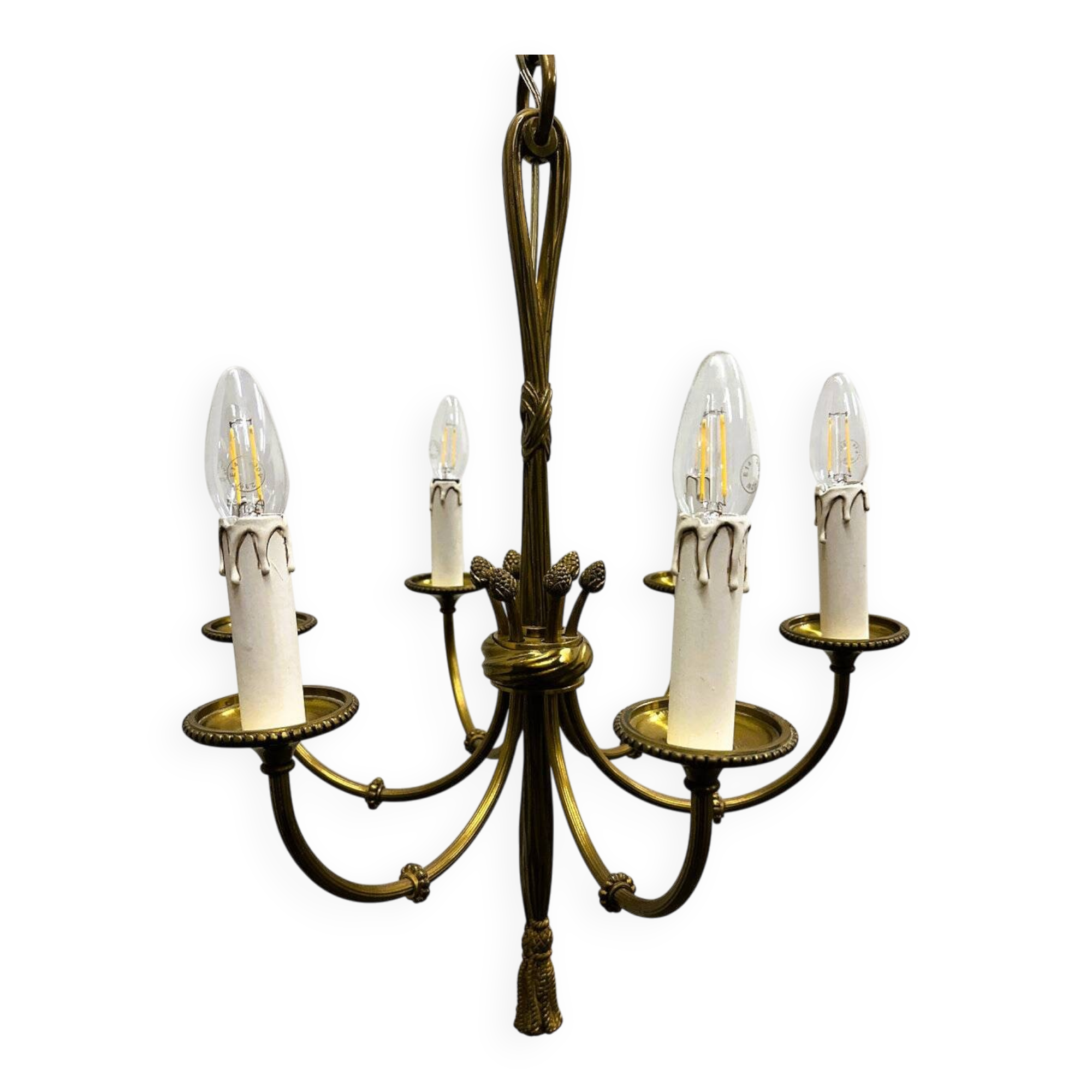 Vintage brass rope & tassel chandelier with 6 lights, France, 1950s