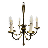 Vintage brass rope & tassel chandelier with 6 lights, France, 1950s