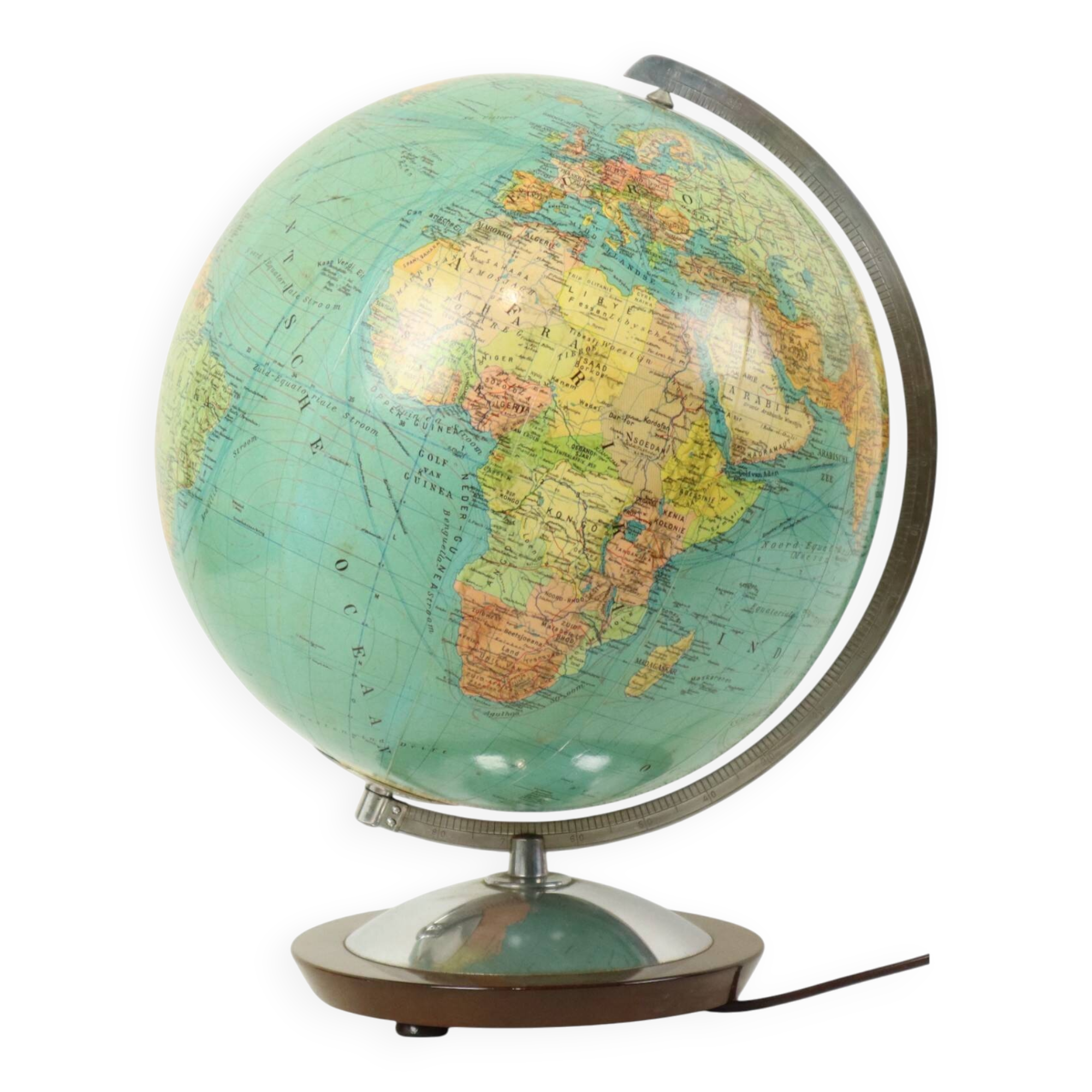 Large Illuminated World Globe Lamp Columbus Fifties