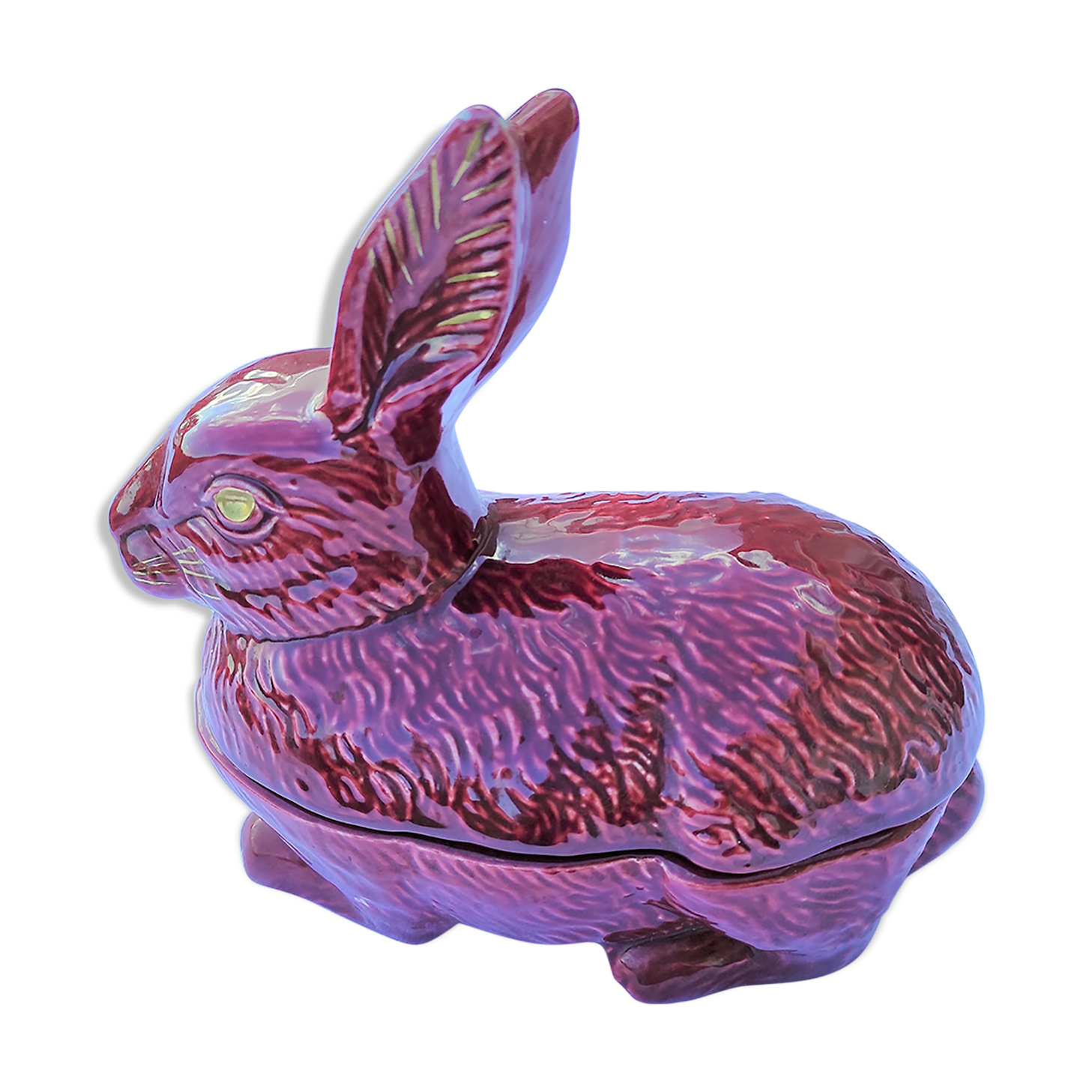 Ceramic terrine model rabbit dark red vintage