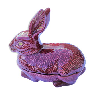 Ceramic terrine model rabbit dark red vintage