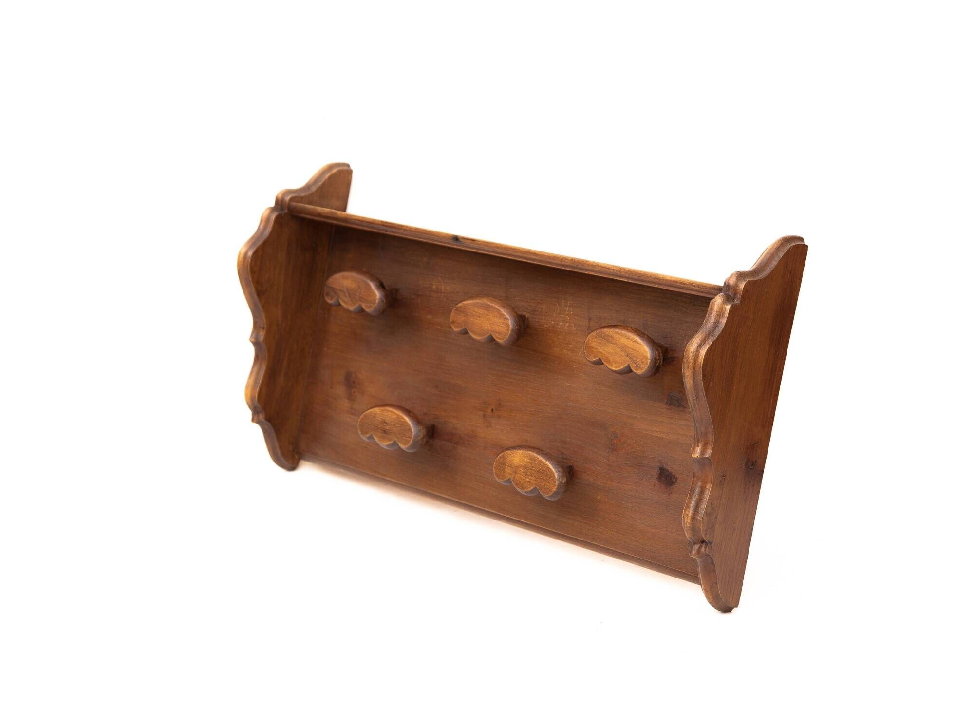 Vintage coat rack, wall-mounted wooden coat rack, 5 hooks, rustic, cloakroom, coat hanger, rack