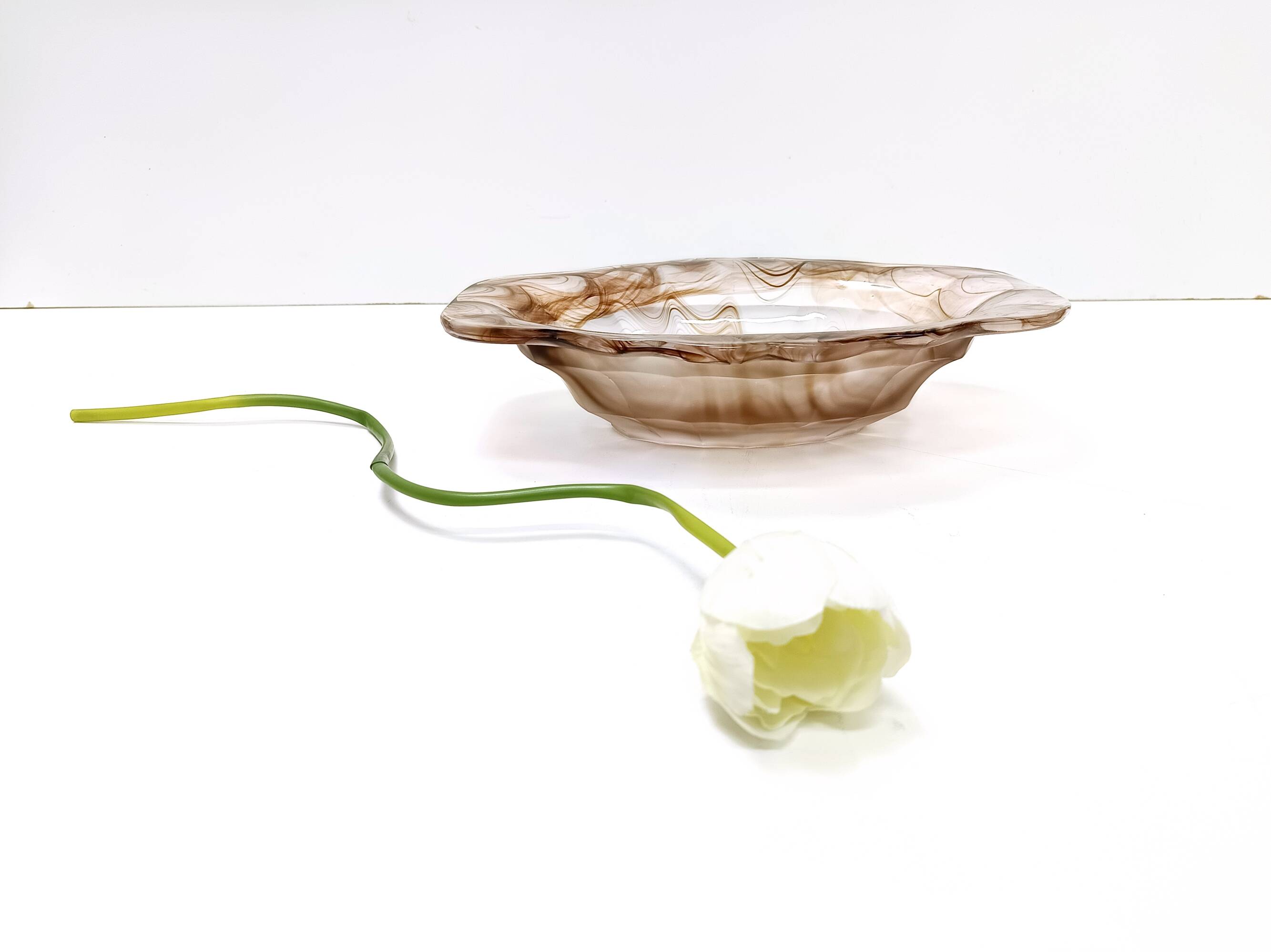 Sepia Cloud Glass Trinket Bowl or Centerpiece by George Davidson, United Kingdom