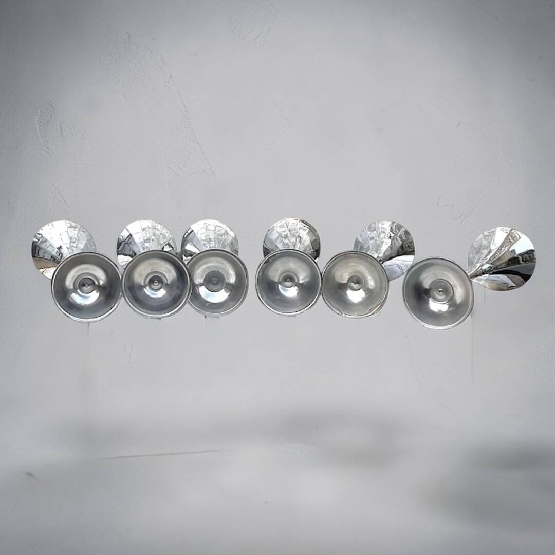 Set of six vintage chrome metal champagne flutes – 1970s