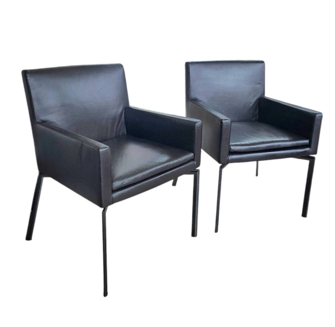 Pair manet minotti arm chairs 2004 / dark brown leather / chrome