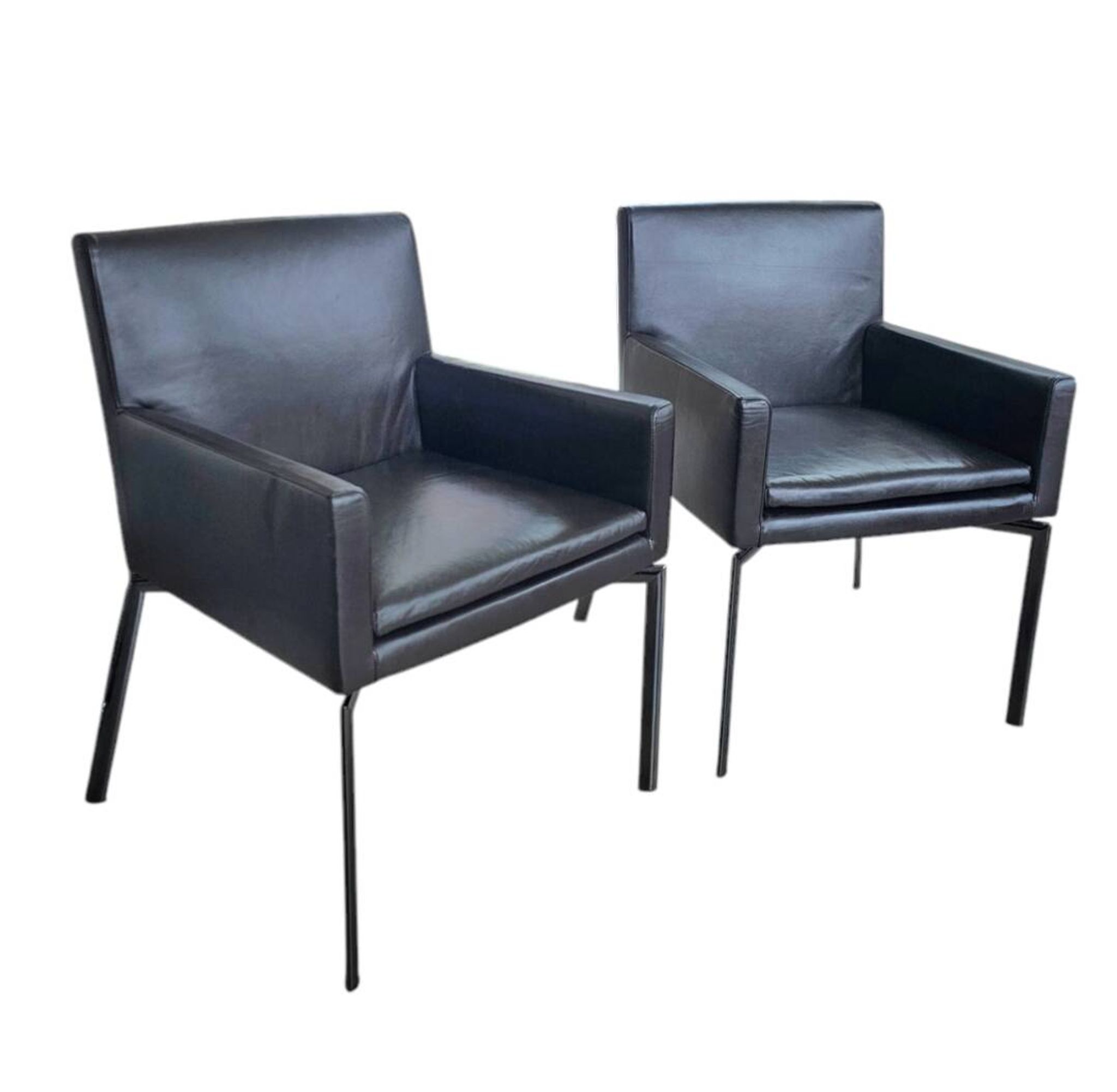 Paire de fauteuils Manet Minotti 2004 / cuir marron foncé / chrome