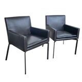 Pair manet minotti arm chairs 2004 / dark brown leather / chrome