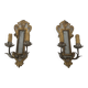 Pair of wall sconces in carved wood and silvered and gilded patinated metal with a central mirror.