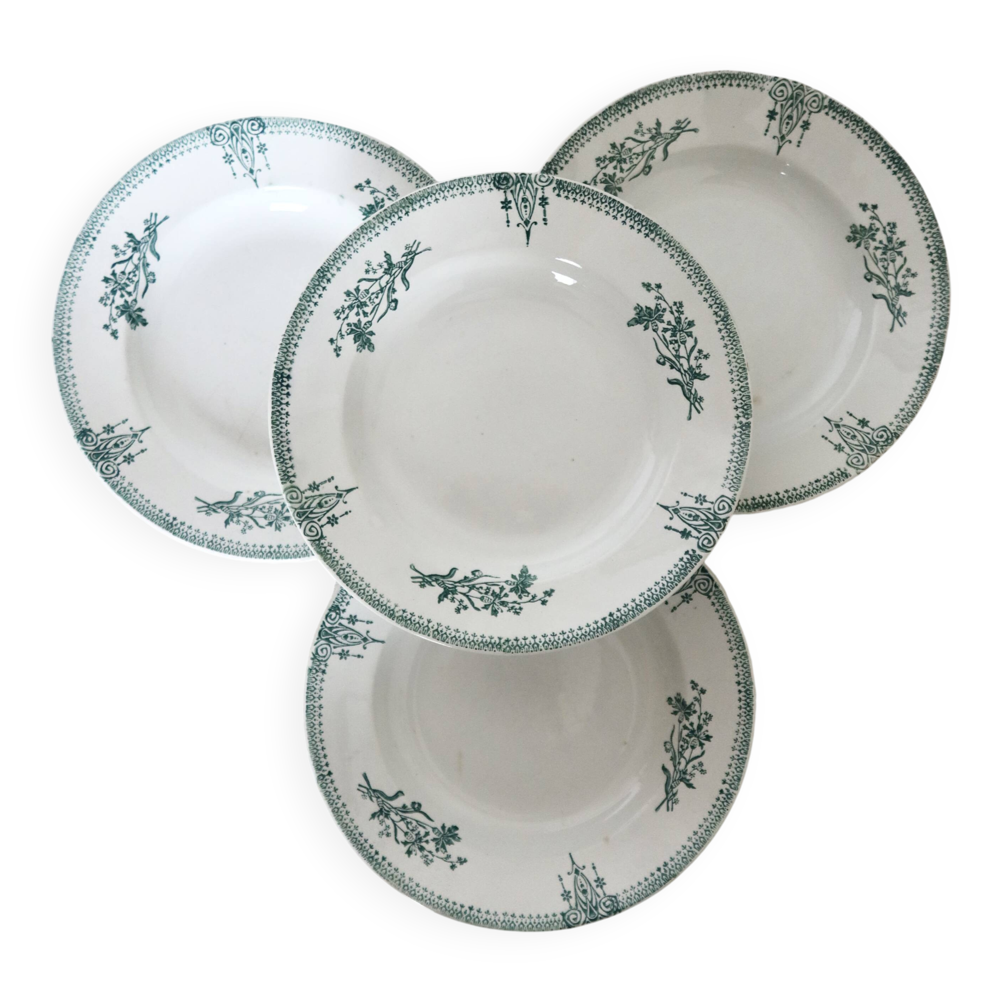 4 antique deep plates, ironstone, Saint Amand, 19th century.
