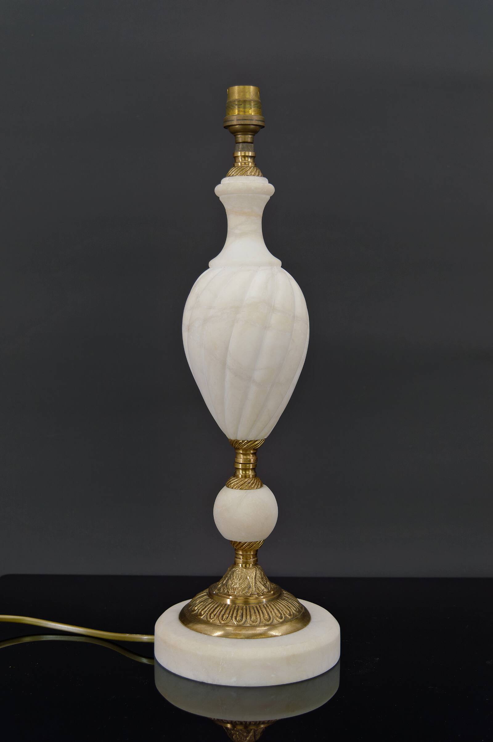 White neoclassical style lamp in alabaster and bronze, italy, circa 1950