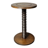 Midcentury brutalist wood turned side table in the style of Charles Dudouyt